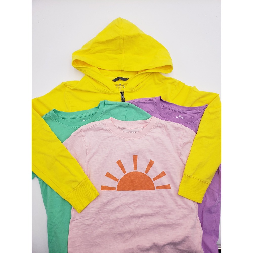 Primary Kids Bundle 4 Piece Lot Zip Hoodie T-Shirts Yellow Pink Green Purple 10